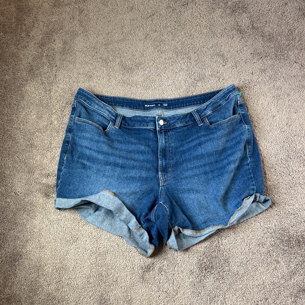 Old Navy High Rise Wow Denim Shorts Rolled Hem Blue SIZE 20